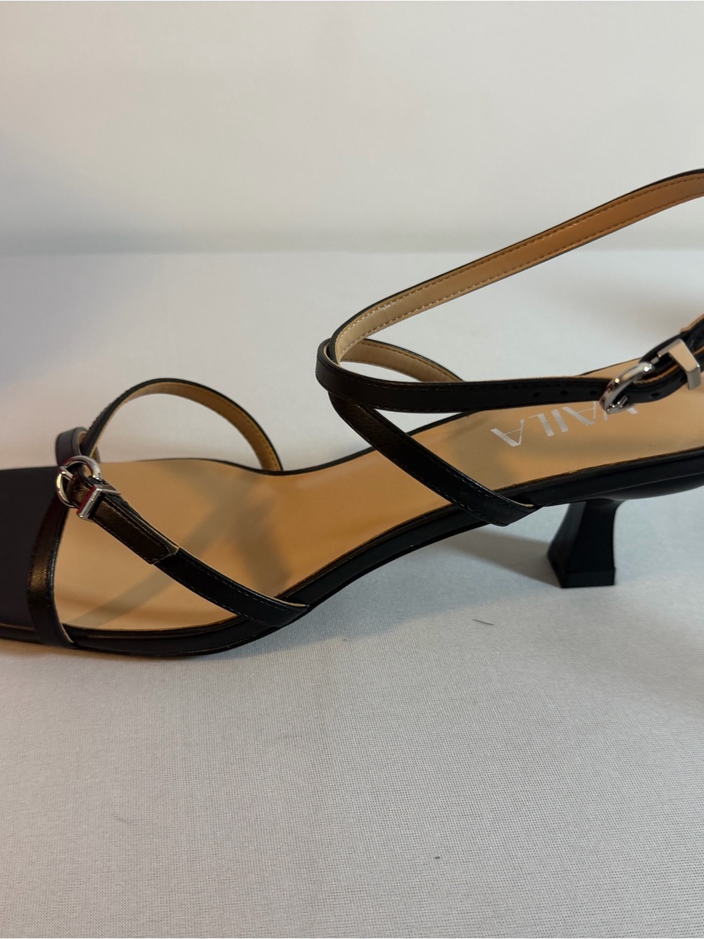 Strappy Black Mid-Heel Sandals